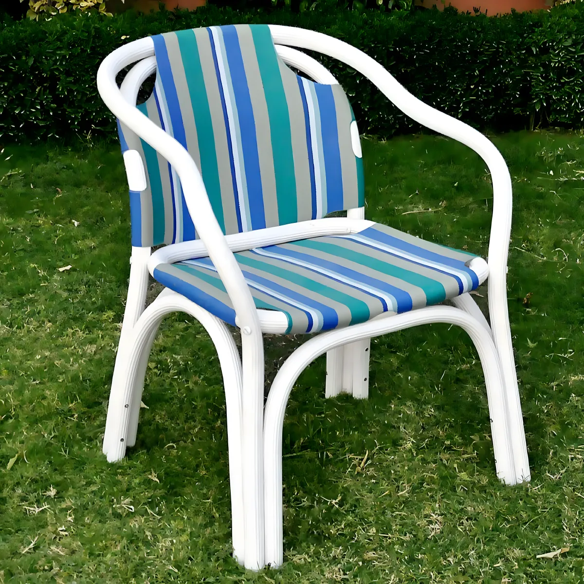Striped White Frame Outdoor Garden Armchair